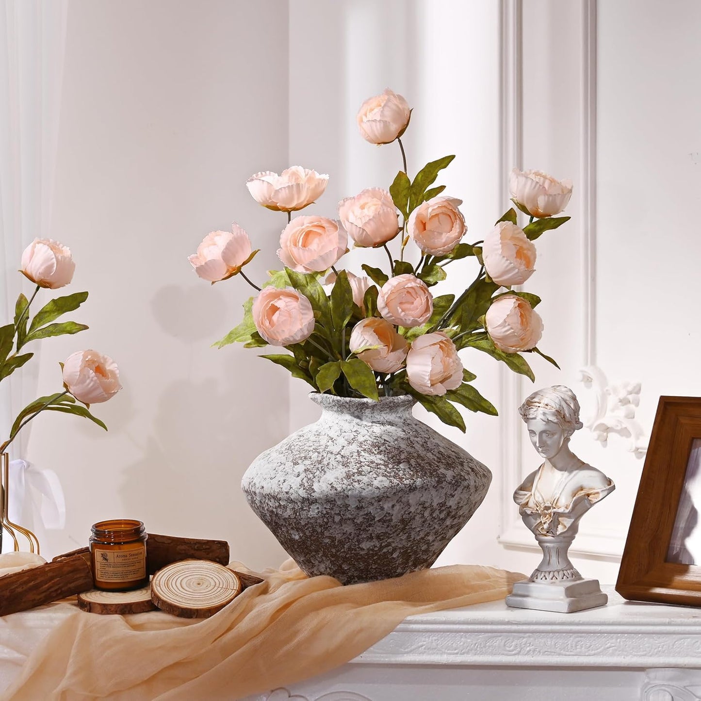 6 Pcs Faux Peonies Artificial Flowers for Vase, 27" White Flowers | Fake Silk Peonies Flowers for Wedding, Vase Filler White Flowers for DIY Bouquets Centerpieces Bridal Shower Office Decor