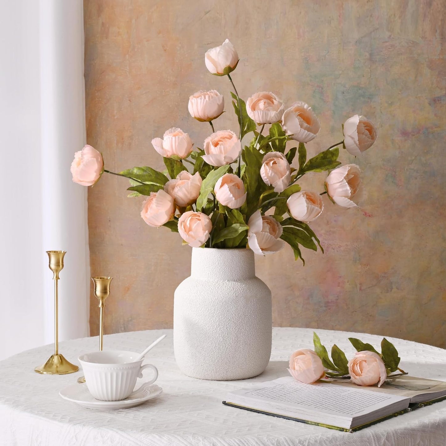 6 Pcs Faux Peonies Artificial Flowers for Vase, 27" White Flowers | Fake Silk Peonies Flowers for Wedding, Vase Filler White Flowers for DIY Bouquets Centerpieces Bridal Shower Office Decor