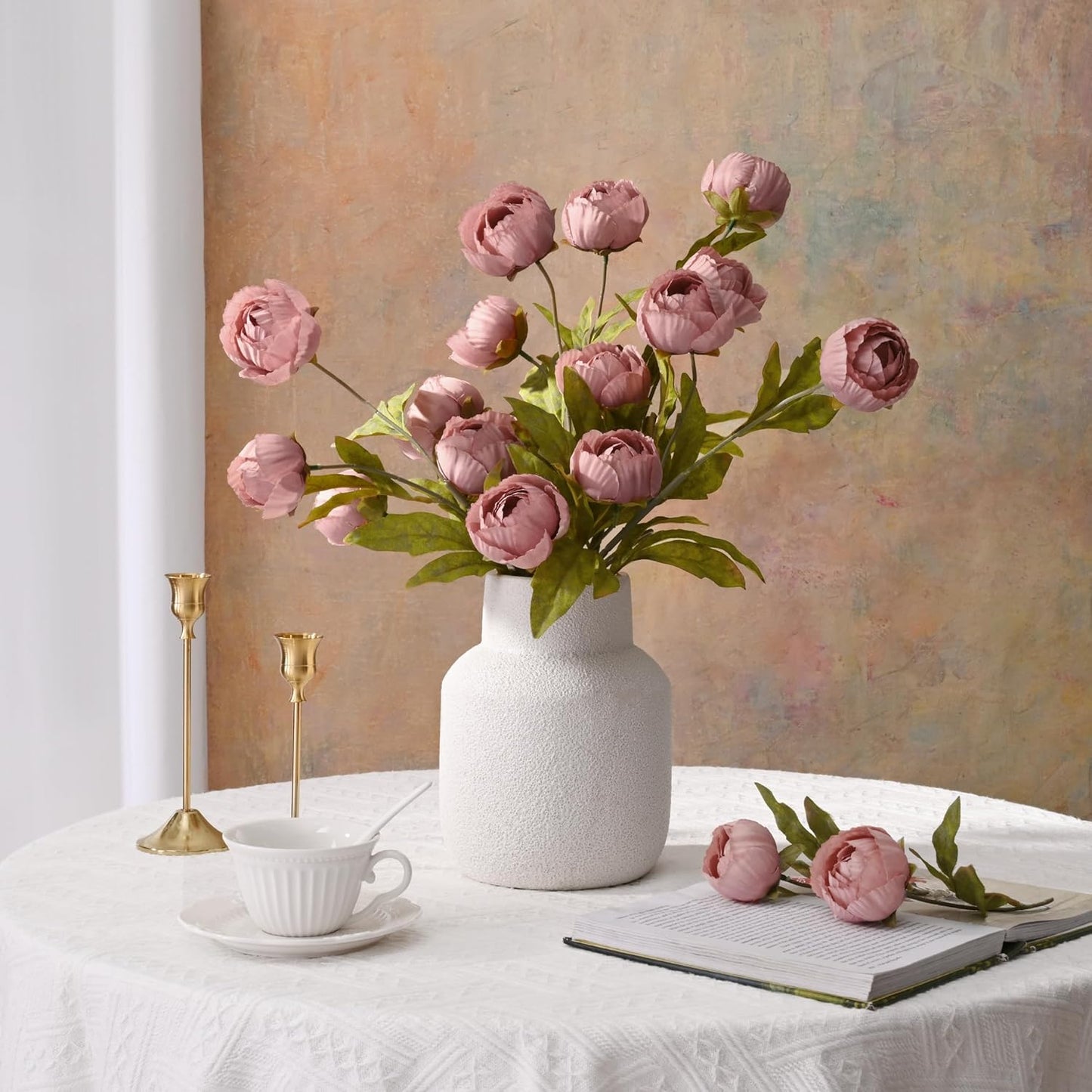 6 Pcs Faux Peonies Artificial Flowers for Vase, 27" White Flowers | Fake Silk Peonies Flowers for Wedding, Vase Filler White Flowers for DIY Bouquets Centerpieces Bridal Shower Office Decor