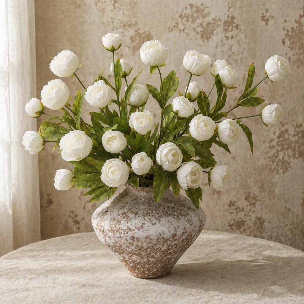 6 Pcs Faux Peonies Artificial Flowers for Vase, 27" White Flowers | Fake Silk Peonies Flowers for Wedding, Vase Filler White Flowers for DIY Bouquets Centerpieces Bridal Shower Office Decor