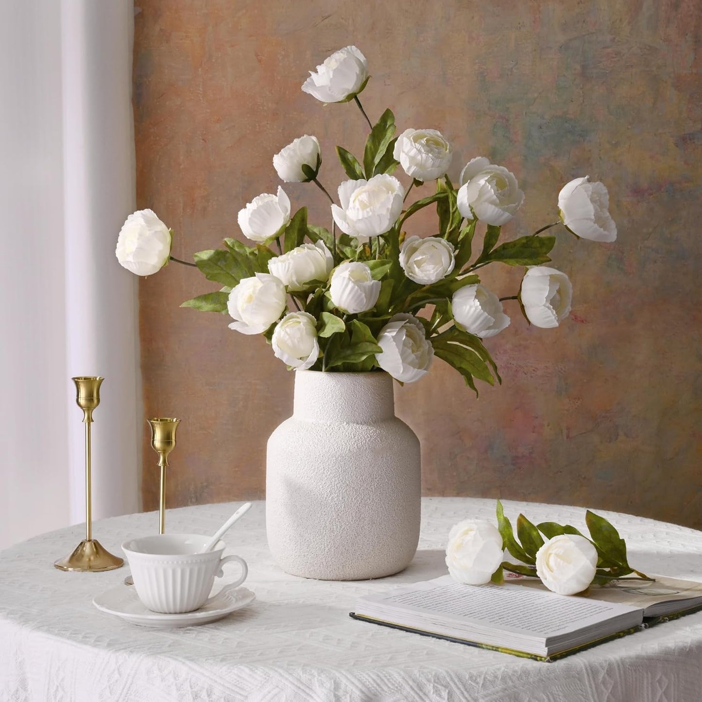 6 Pcs Faux Peonies Artificial Flowers for Vase, 27" White Flowers | Fake Silk Peonies Flowers for Wedding, Vase Filler White Flowers for DIY Bouquets Centerpieces Bridal Shower Office Decor