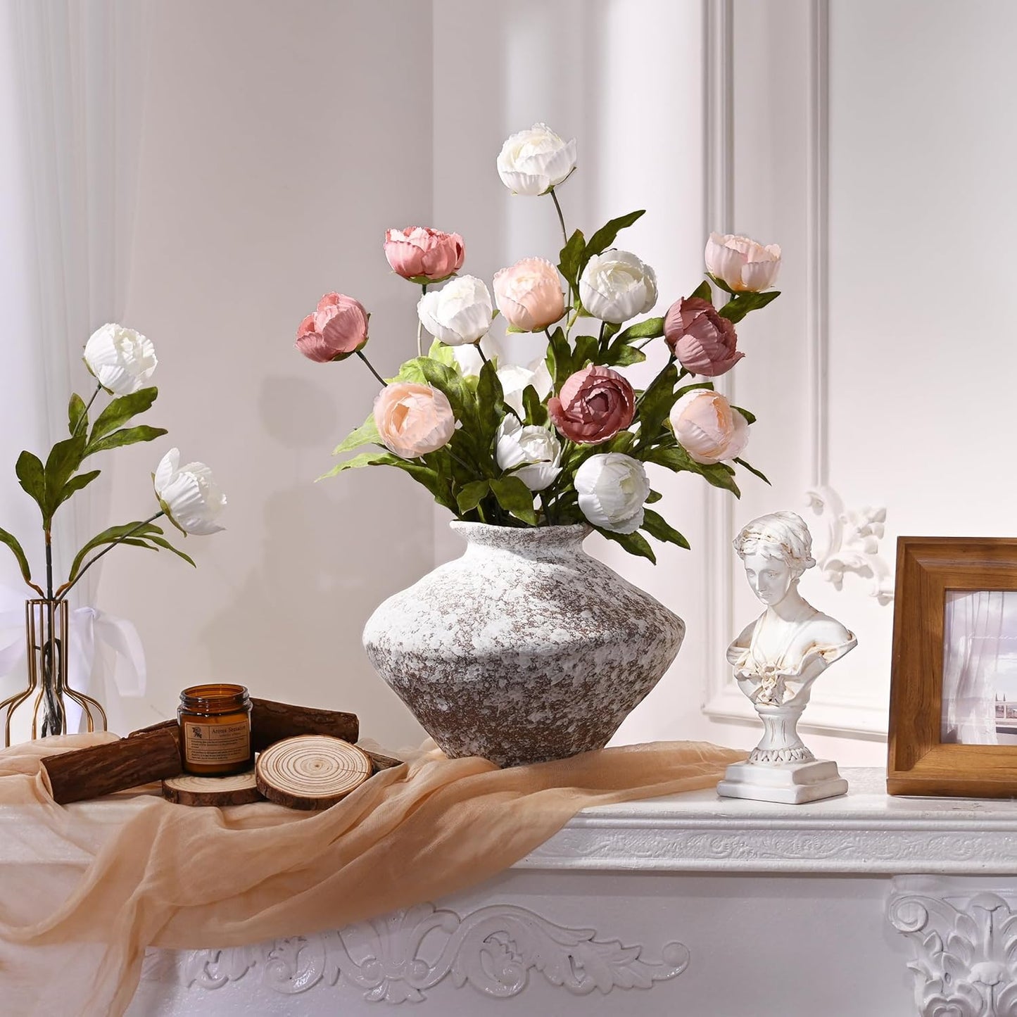 6 Pcs Faux Peonies Artificial Flowers for Vase, 27" White Flowers | Fake Silk Peonies Flowers for Wedding, Vase Filler White Flowers for DIY Bouquets Centerpieces Bridal Shower Office Decor