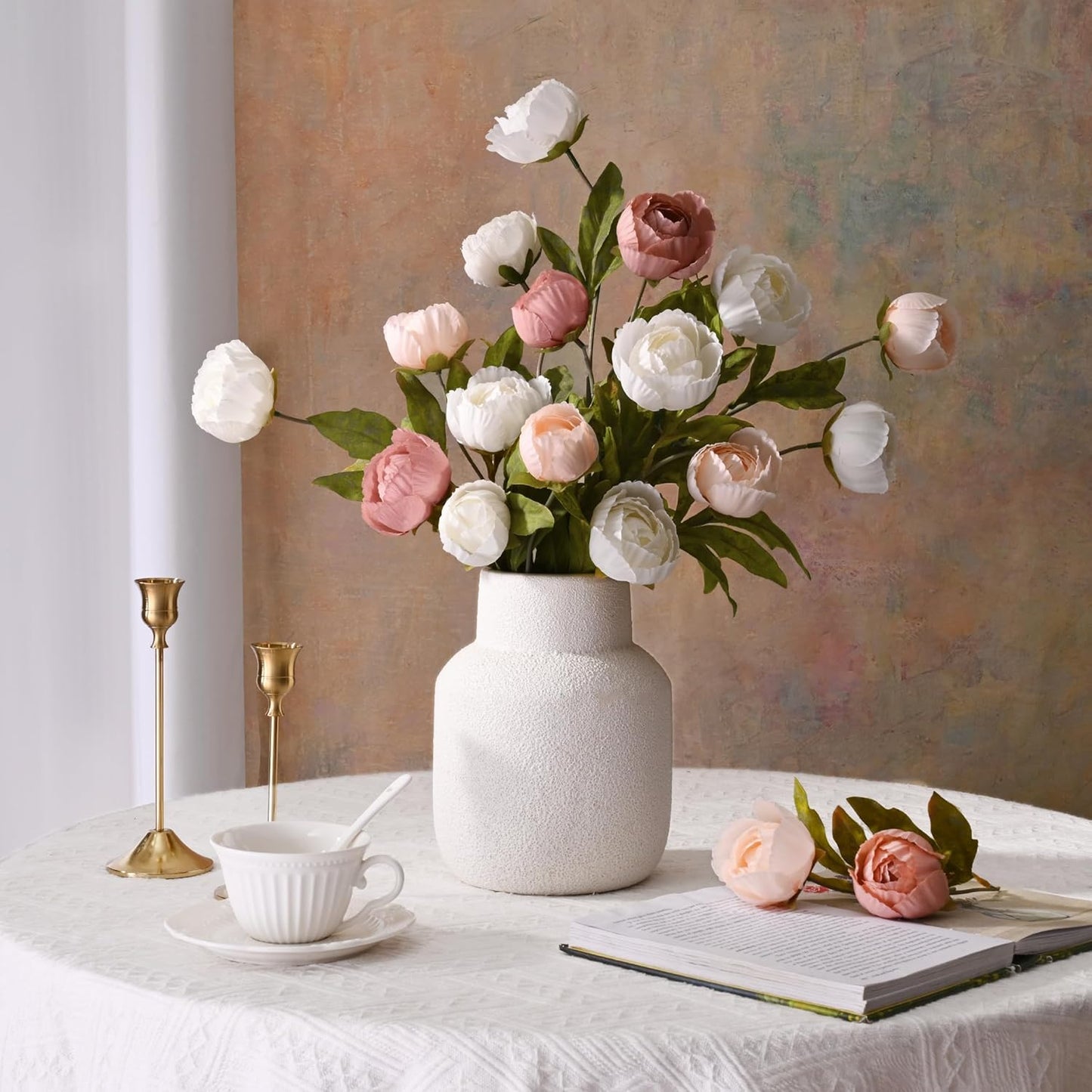 6 Pcs Faux Peonies Artificial Flowers for Vase, 27" White Flowers | Fake Silk Peonies Flowers for Wedding, Vase Filler White Flowers for DIY Bouquets Centerpieces Bridal Shower Office Decor