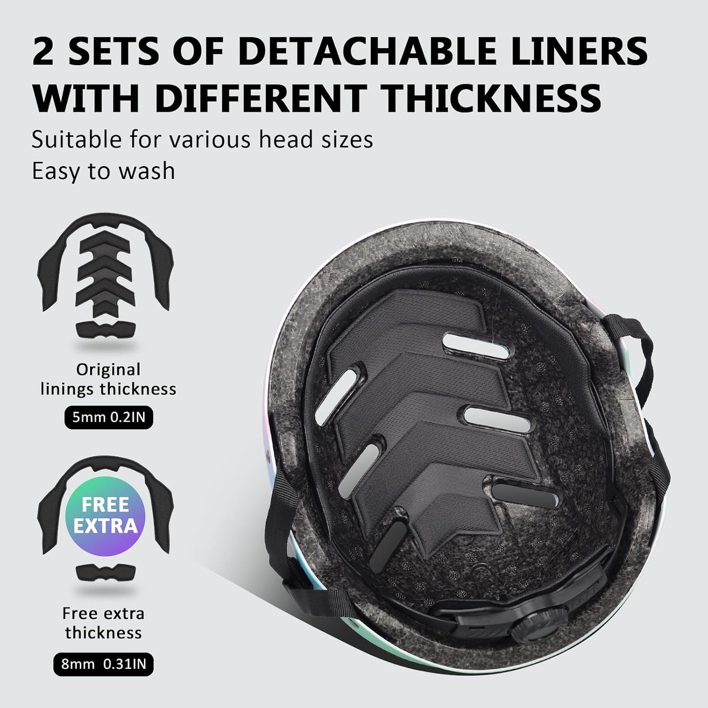Skateboard Bike Helmet, 3 Sizes for Adult Youth Kids Women Men Boys Girls | Certified Multi-Sport Helmet for Scooter Skate Bicycle, Adjustable Lightweight Ventilated Helmet