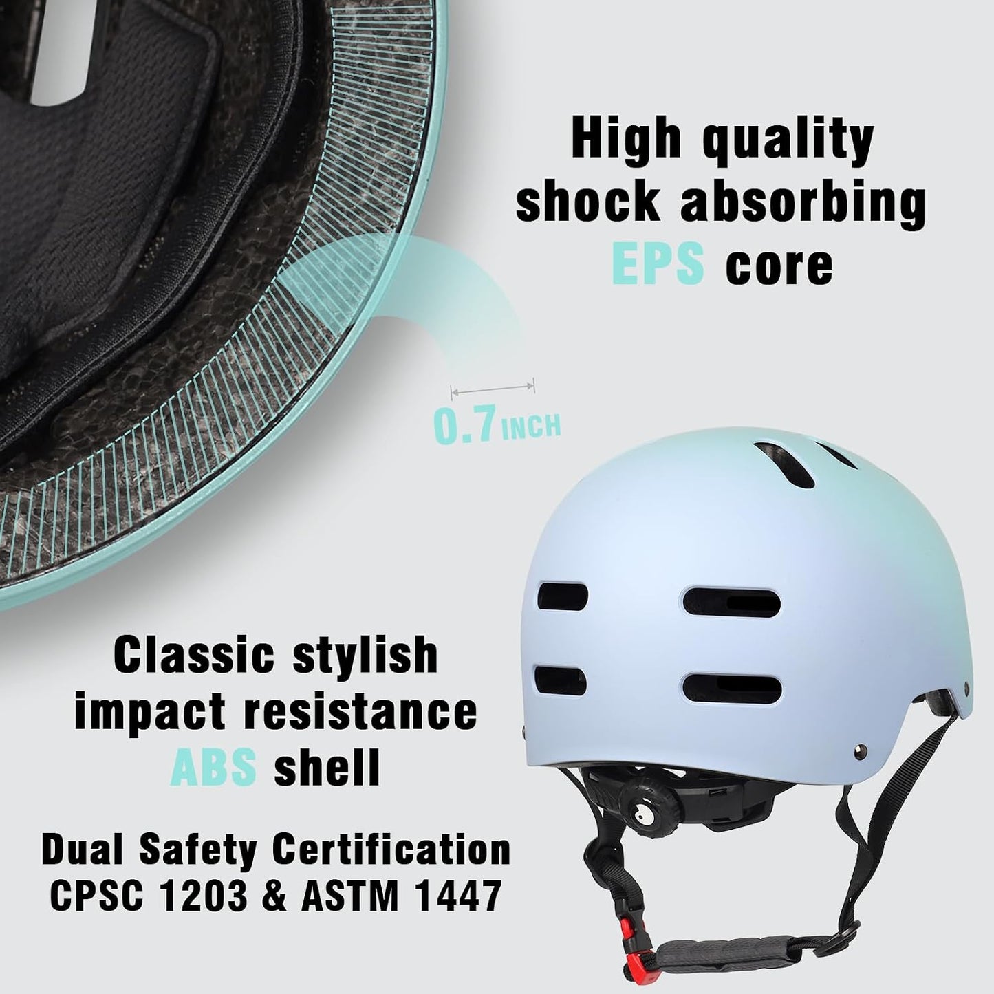 Skateboard Bike Helmet, 3 Sizes for Adult Youth Kids Women Men Boys Girls | Certified Multi-Sport Helmet for Scooter Skate Bicycle, Adjustable Lightweight Ventilated Helmet
