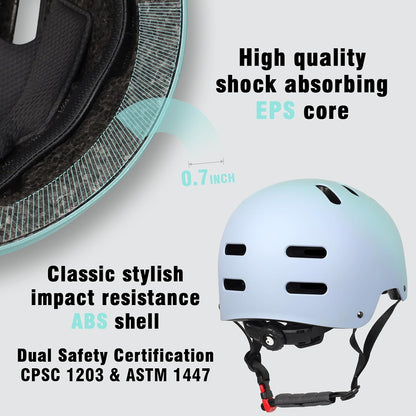 Skateboard Bike Helmet, 3 Sizes for Adult Youth Kids Women Men Boys Girls | Certified Multi-Sport Helmet for Scooter Skate Bicycle, Adjustable Lightweight Ventilated Helmet