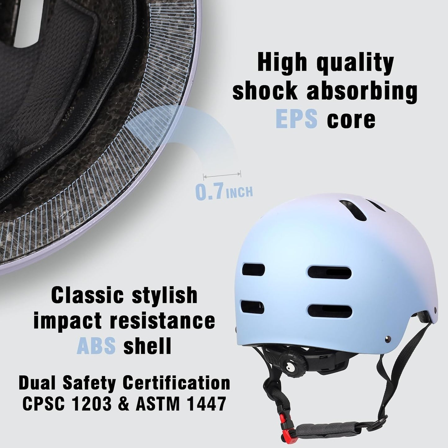 Skateboard Bike Helmet, 3 Sizes for Adult Youth Kids Women Men Boys Girls | Certified Multi-Sport Helmet for Scooter Skate Bicycle, Adjustable Lightweight Ventilated Helmet