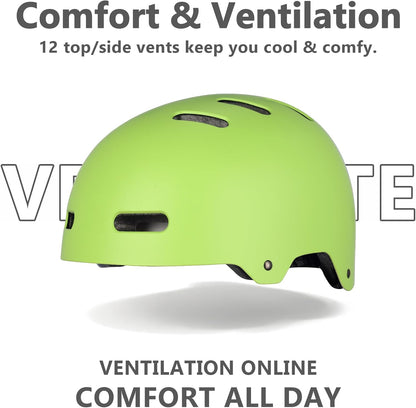 Skateboard Bike Helmet, 3 Sizes for Adult Youth Kids Women Men Boys Girls | Certified Multi-Sport Helmet for Scooter Skate Bicycle, Adjustable Lightweight Ventilated Helmet