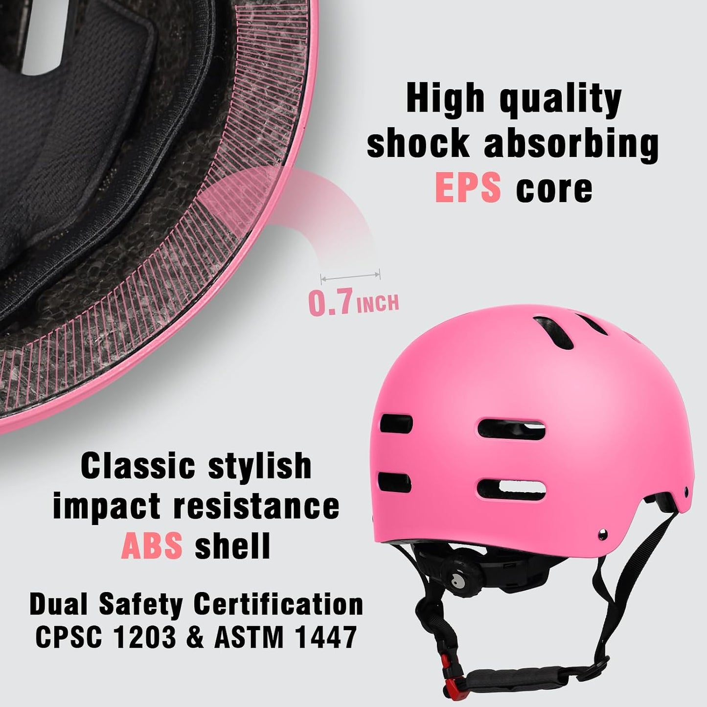 Skateboard Bike Helmet, 3 Sizes for Adult Youth Kids Women Men Boys Girls | Certified Multi-Sport Helmet for Scooter Skate Bicycle, Adjustable Lightweight Ventilated Helmet