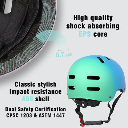 Skateboard Bike Helmet, 3 Sizes for Adult Youth Kids Women Men Boys Girls | Certified Multi-Sport Helmet for Scooter Skate Bicycle, Adjustable Lightweight Ventilated Helmet