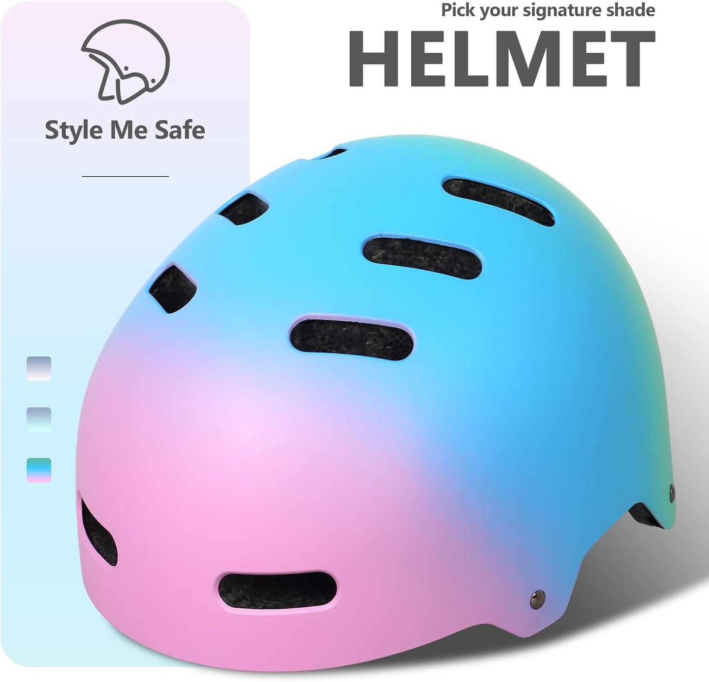 Skateboard Bike Helmet, 3 Sizes for Adult Youth Kids Women Men Boys Girls | Certified Multi-Sport Helmet for Scooter Skate Bicycle, Adjustable Lightweight Ventilated Helmet