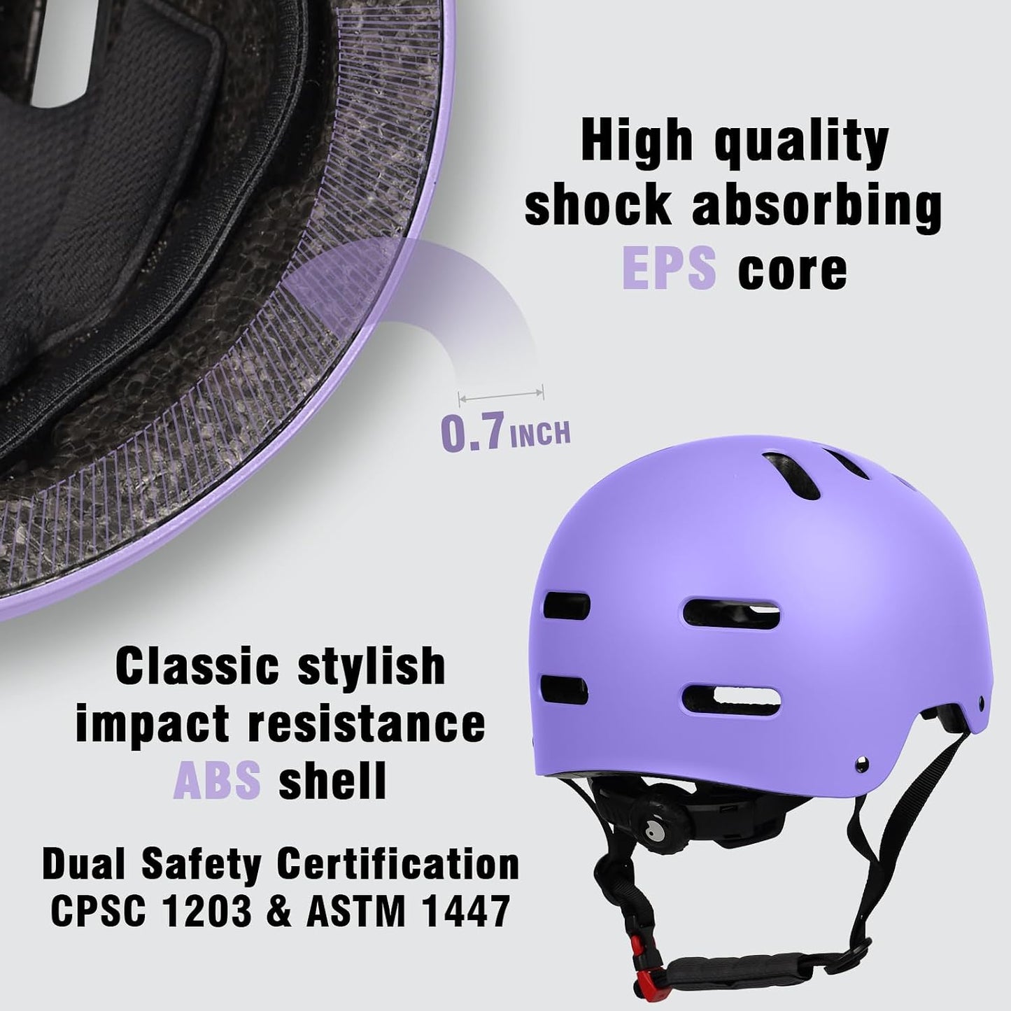 Skateboard Bike Helmet, 3 Sizes for Adult Youth Kids Women Men Boys Girls | Certified Multi-Sport Helmet for Scooter Skate Bicycle, Adjustable Lightweight Ventilated Helmet