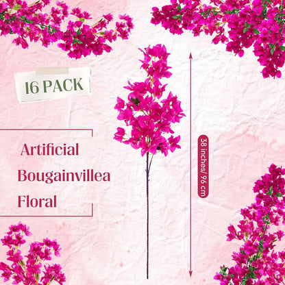16 Pack 38" Artificial Bougainvillea Silk Stems,Rose Purple Red