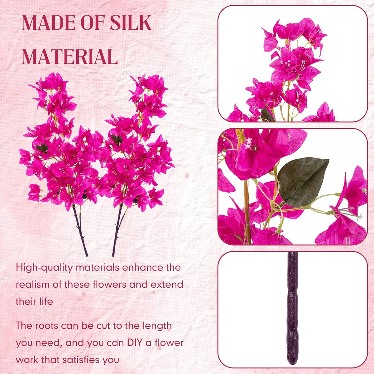 16 Pack 38" Artificial Bougainvillea Silk Stems,Rose Purple Red