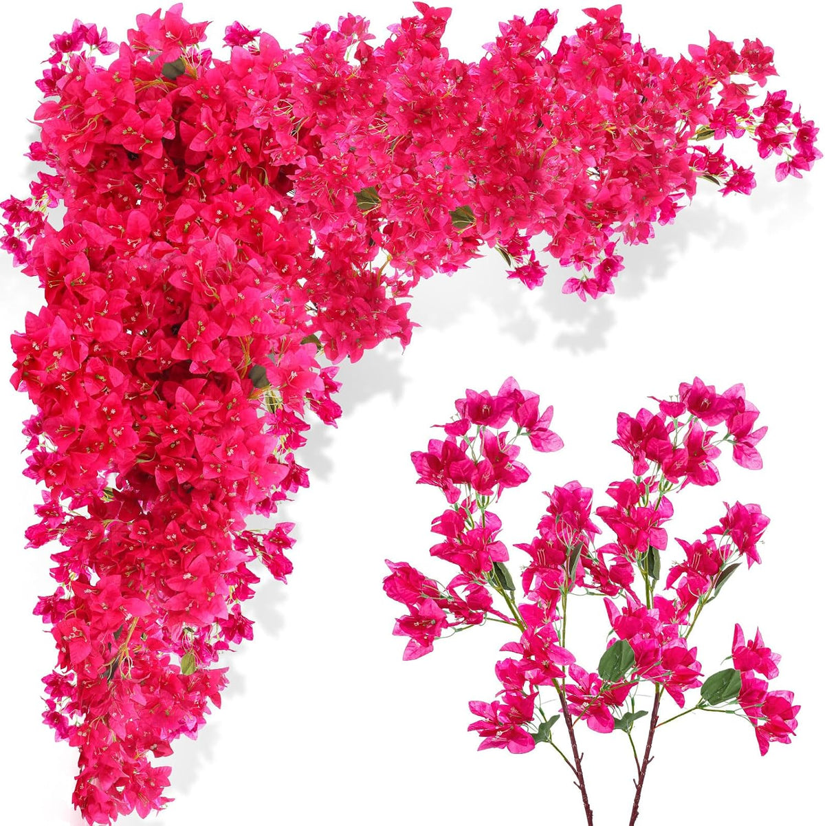 16 Pack 38" Artificial Bougainvillea Silk Stems,Rose Purple Red