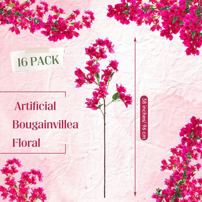 16 Pack 38" Artificial Bougainvillea Silk Stems,Rose Purple Red