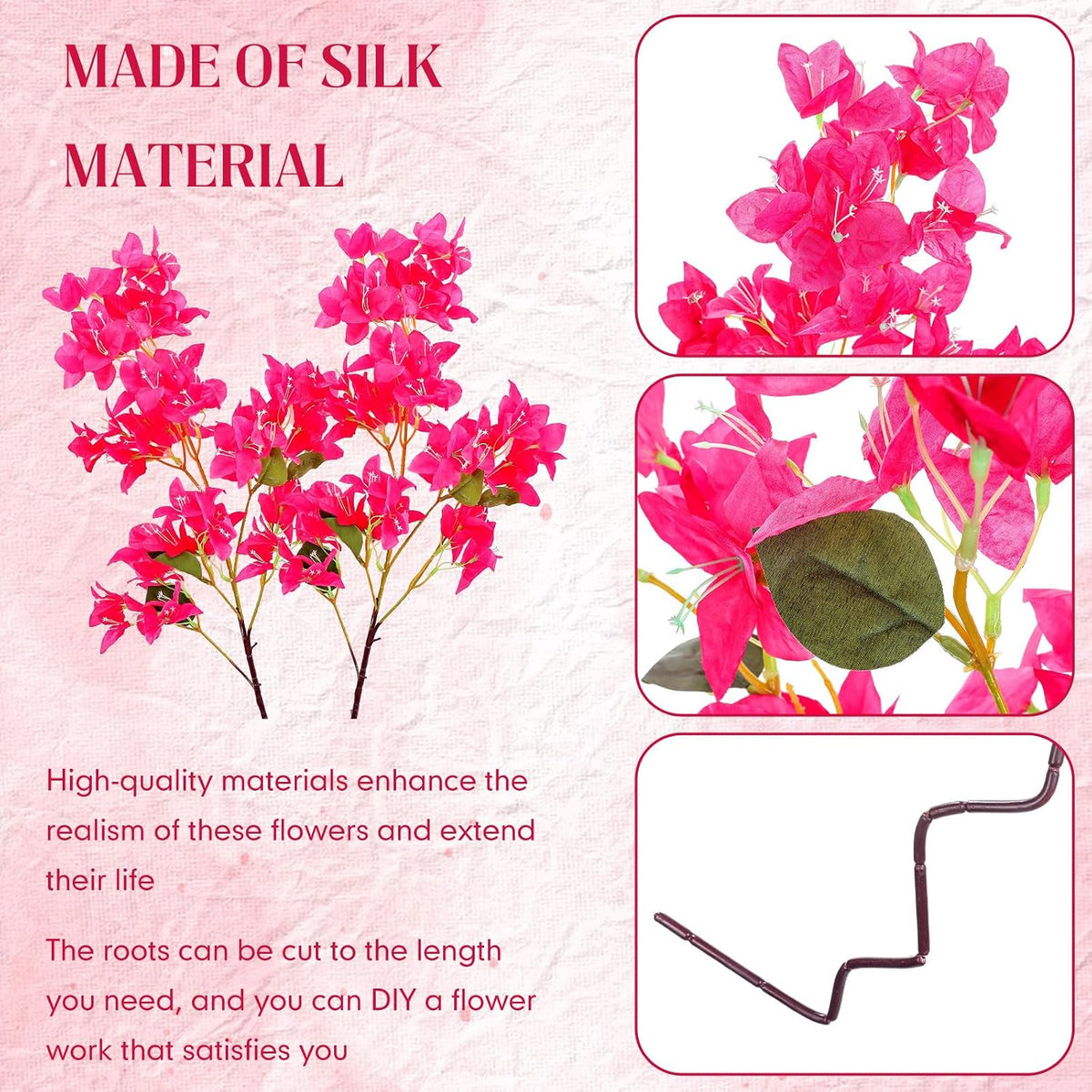 16 Pack 38" Artificial Bougainvillea Silk Stems,Rose Purple Red