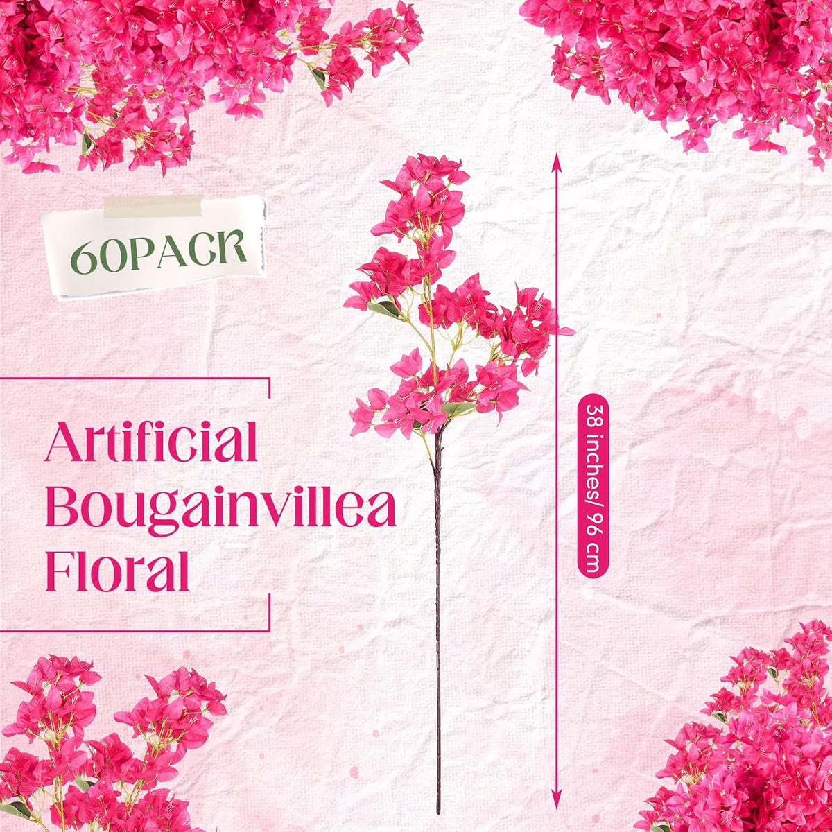 16 Pack 38" Artificial Bougainvillea Silk Stems,Rose Purple Red