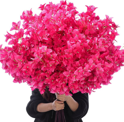 16 Pack 38" Artificial Bougainvillea Silk Stems,Rose Purple Red
