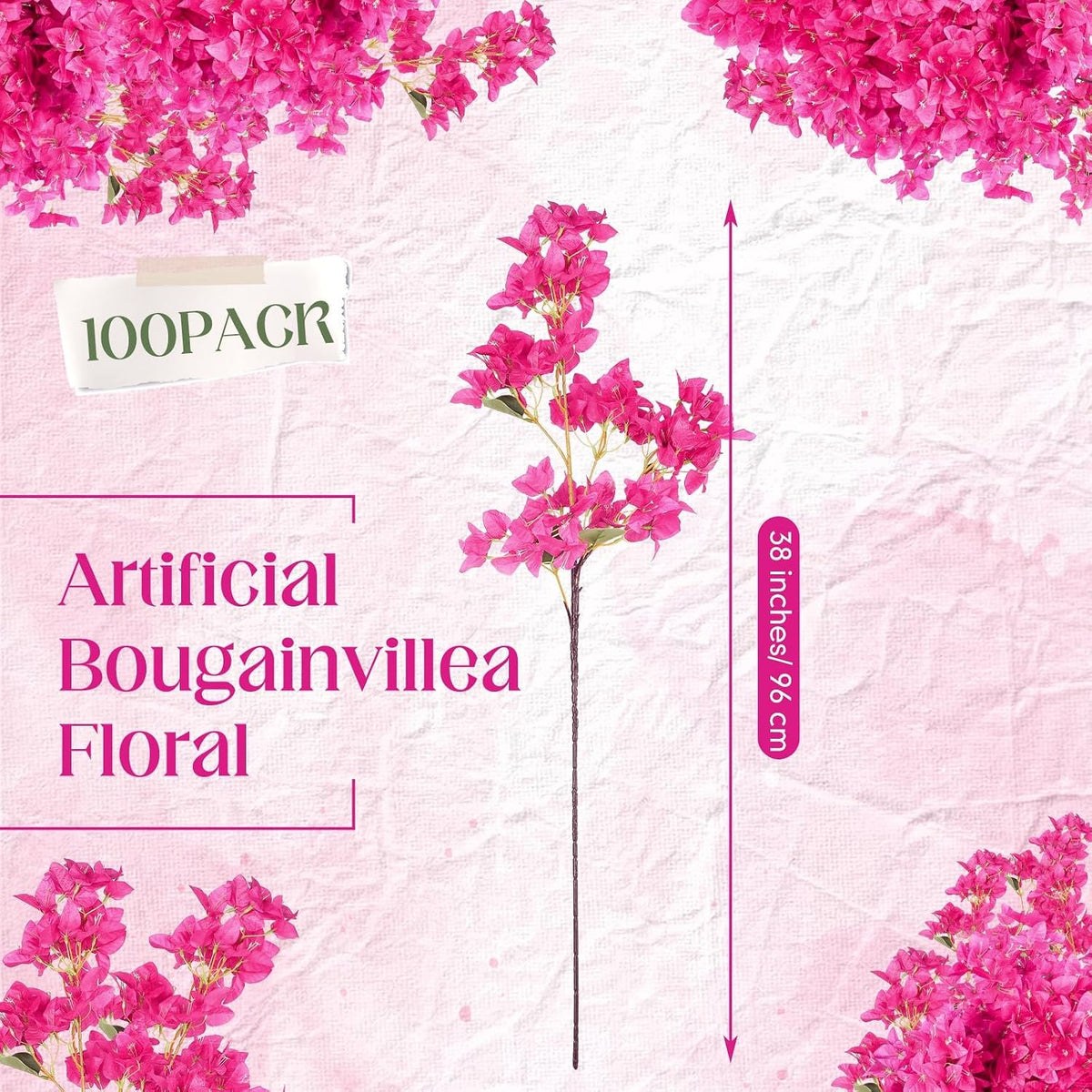 16 Pack 38" Artificial Bougainvillea Silk Stems,Rose Purple Red