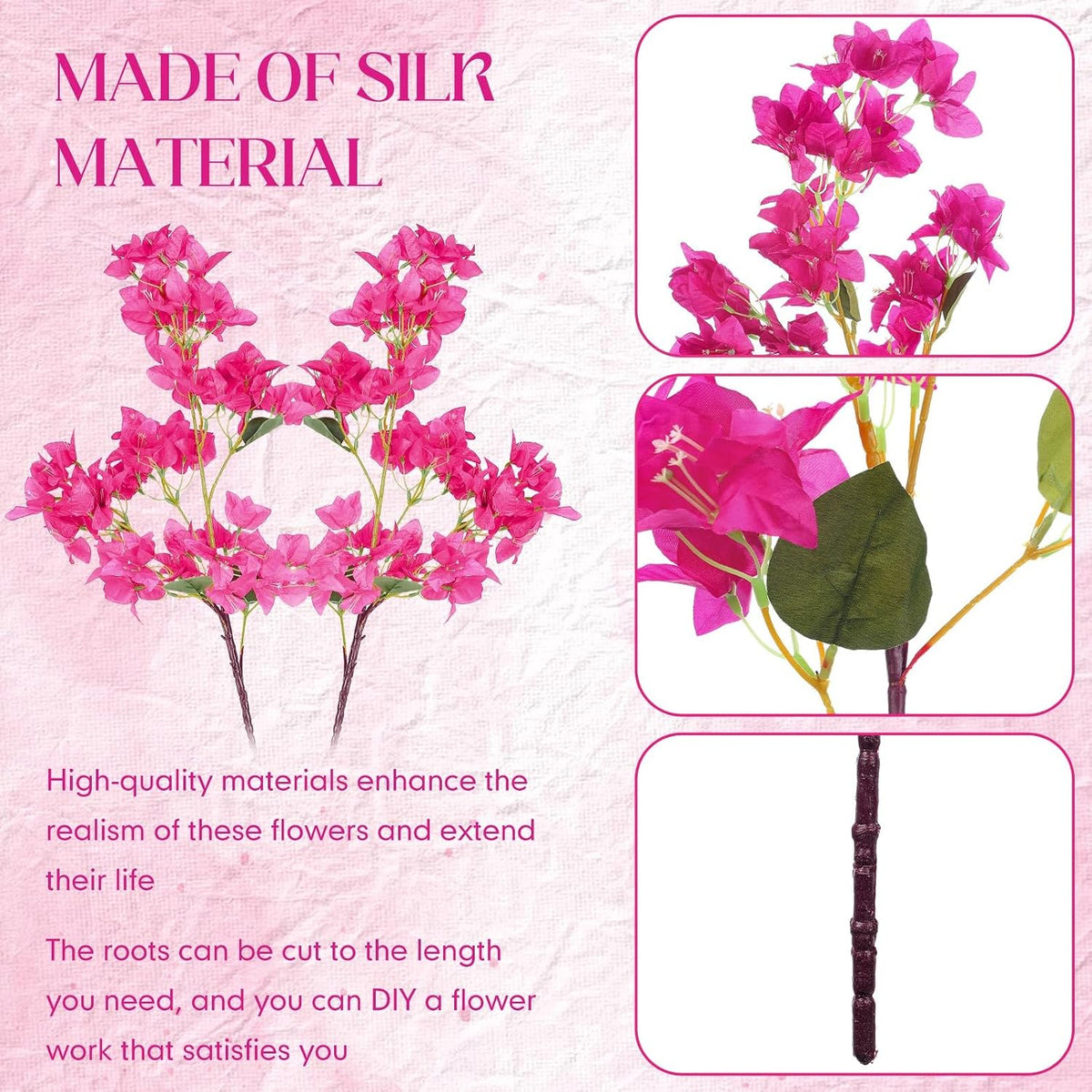 16 Pack 38" Artificial Bougainvillea Silk Stems,Rose Purple Red