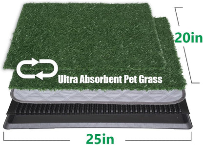 Reusable Training Pad Potty with 2-Pack Replaceable Artificial Grass Quick Absorbent Indoor Portable Dog Patio Potty Washable Pee Pad for Small Medium to Large Dog