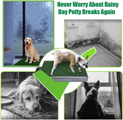 Reusable Training Pad Potty with 2-Pack Replaceable Artificial Grass Quick Absorbent Indoor Portable Dog Patio Potty Washable Pee Pad for Small Medium to Large Dog