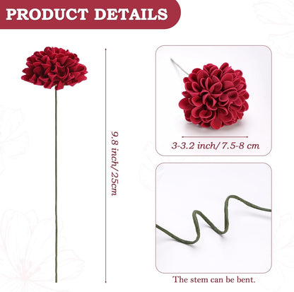 12PCS Cream White Artificial Dahlia Flowers Real Looking | White Foam Fake Flowers with Stems for DIY Wedding Bridal Shower Decorations Floral Arrangements Party Tables Home Decor