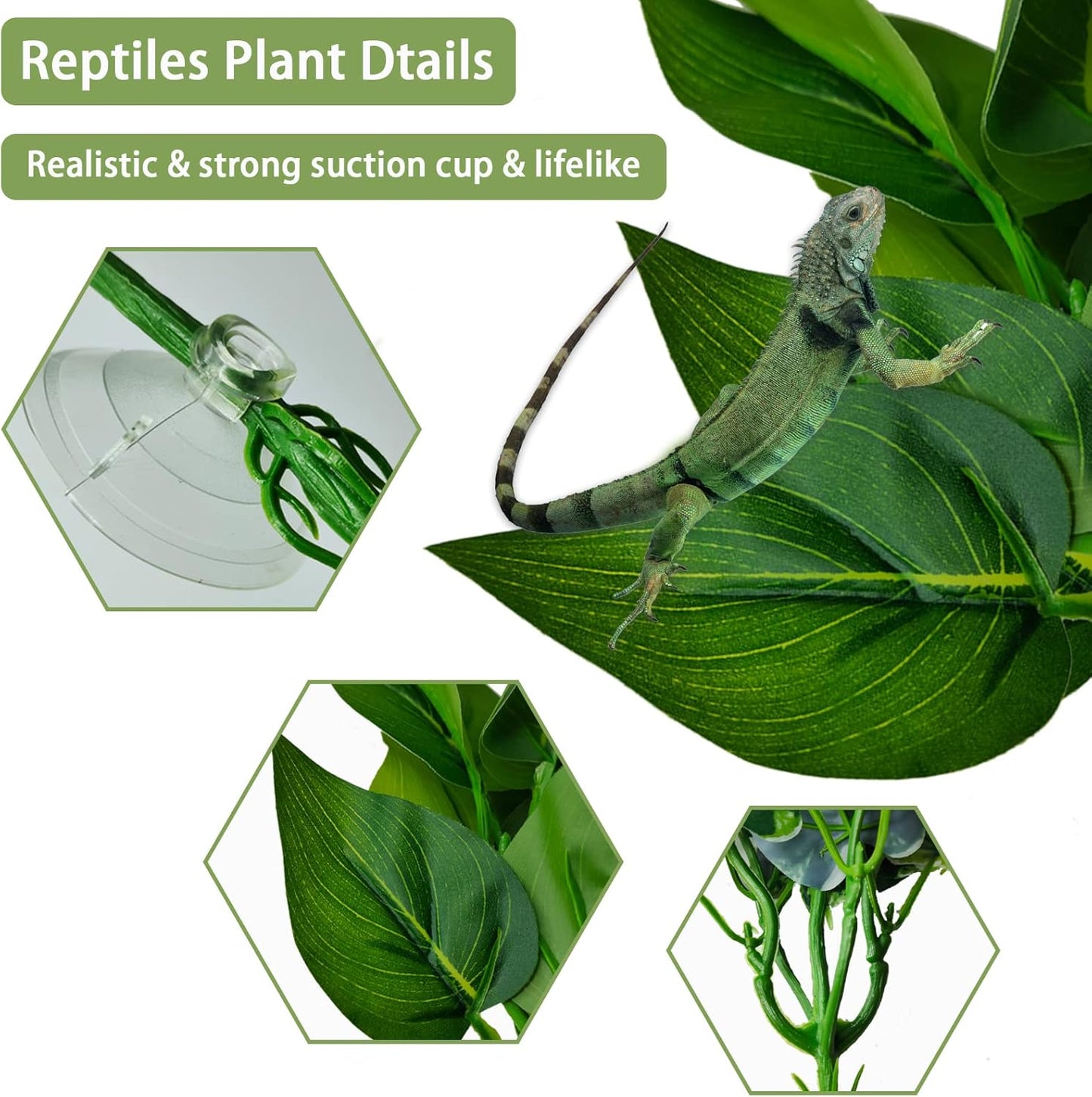 Reptile Terrarium Plants Hanging Artificial Lizards Habitat Climbing Decorations with Suction Cup Pets Tank Fake Green Plastic Ornament for Amphibians Bearded Dragons 6PCS…
