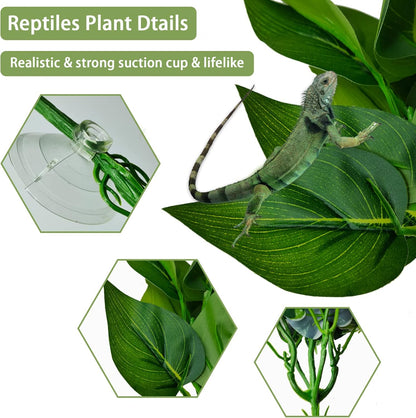 Reptile Terrarium Plants Hanging Artificial Lizards Habitat Climbing Decorations with Suction Cup Pets Tank Fake Green Plastic Ornament for Amphibians Bearded Dragons 6PCS…