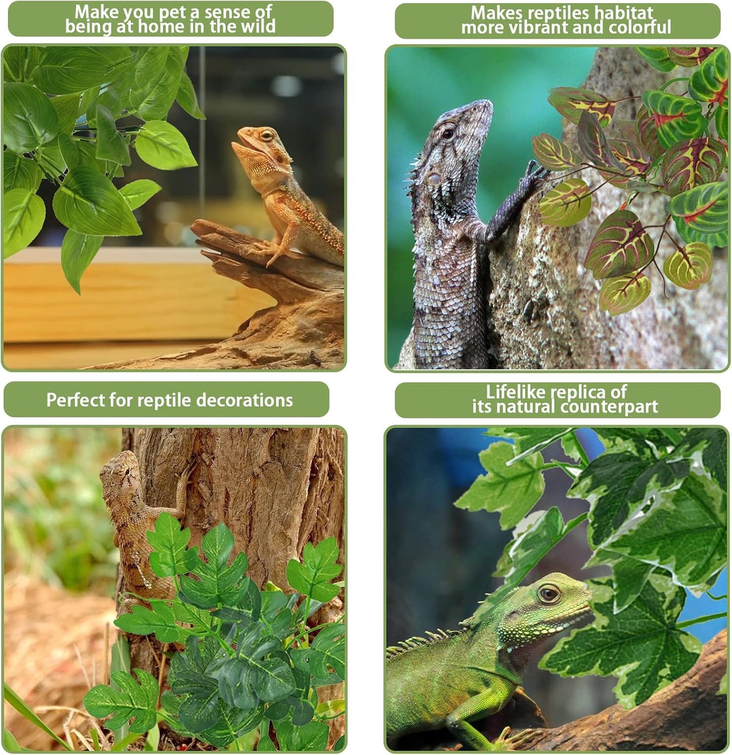 Reptile Terrarium Plants Hanging Artificial Lizards Habitat Climbing Decorations with Suction Cup Pets Tank Fake Green Plastic Ornament for Amphibians Bearded Dragons 6PCS…