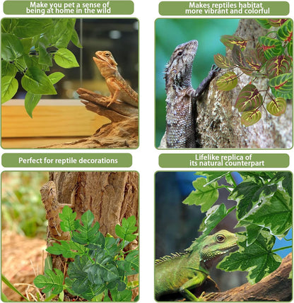 Reptile Terrarium Plants Hanging Artificial Lizards Habitat Climbing Decorations with Suction Cup Pets Tank Fake Green Plastic Ornament for Amphibians Bearded Dragons 6PCS…