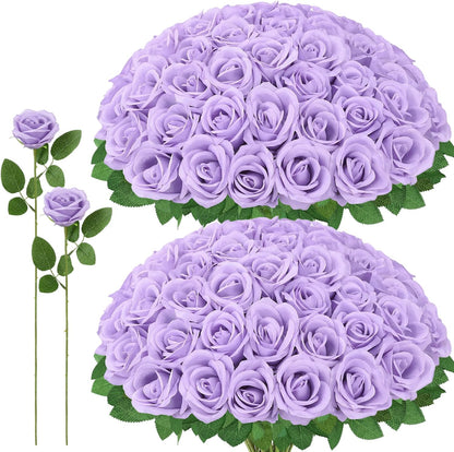 72 Pcs Artificial Roses Light Purple Fake Silk Roses Realistic Roses