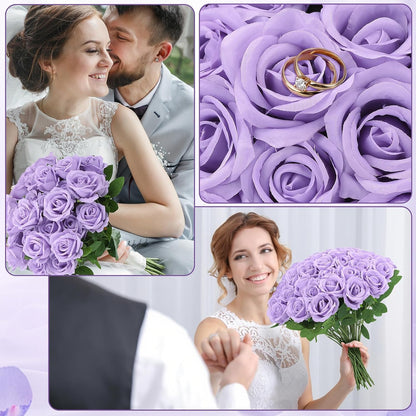 72 Pcs Artificial Roses Light Purple Fake Silk Roses Realistic Roses