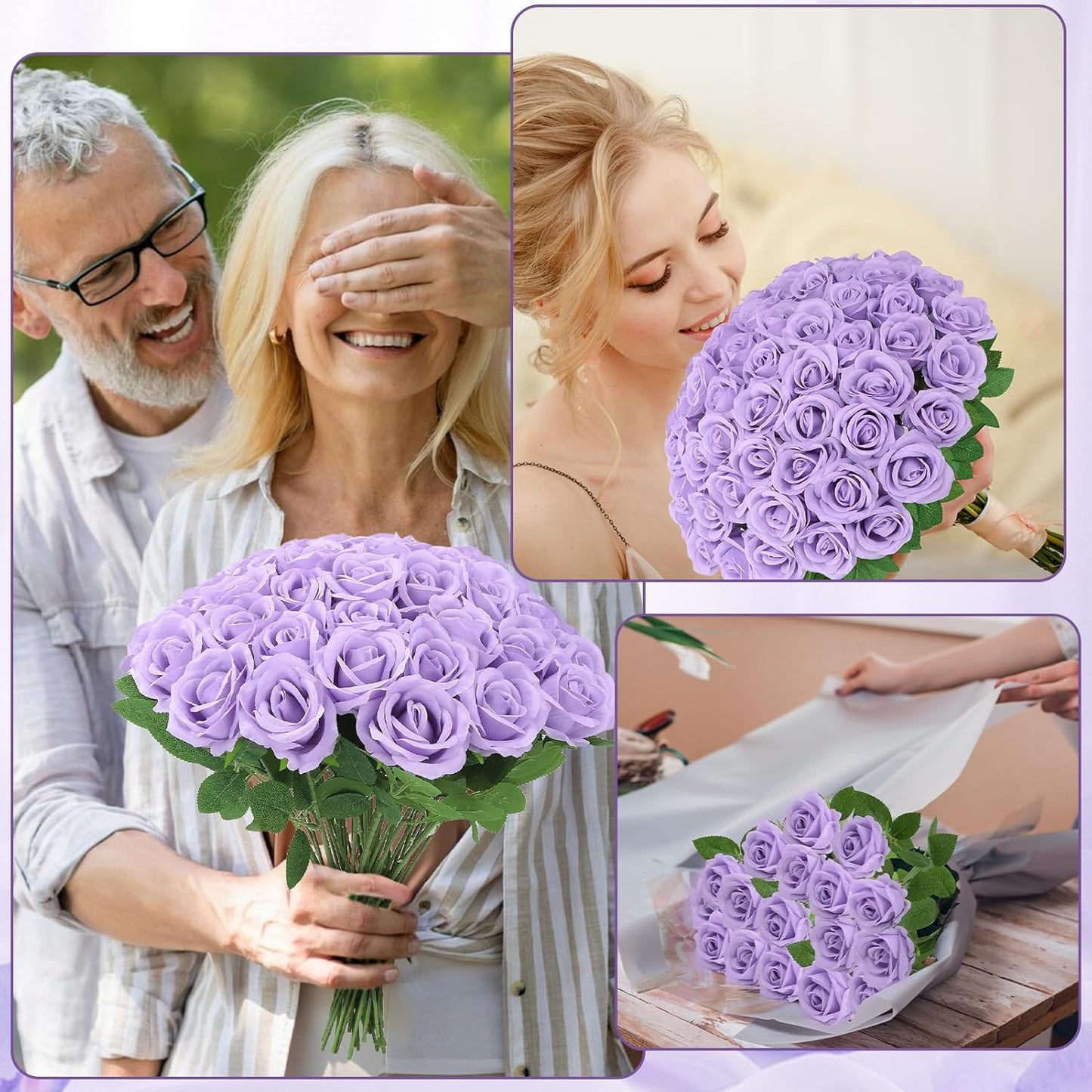 72 Pcs Artificial Roses Light Purple Fake Silk Roses Realistic Roses