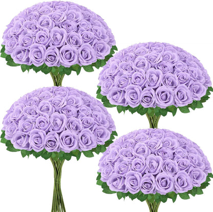 72 Pcs Artificial Roses Light Purple Fake Silk Roses Realistic Roses