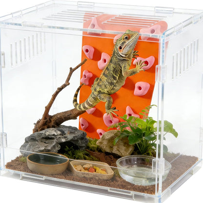 Mini Reptile Rock Climbing Wall, Terrarium Enclosure Enrichment & Habitat Décor for Bearded Dragons, Geckos, Lizards, Snakes, Tree Frogs and Small Amphibians (Red & Beige)