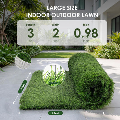 Artificial Grass for Dogs Potty – Indoor Dog Pee Pad with Non-Slip White Rubber Base, Easy Clean Fake Grass for Small Dogs, DIY Cuttable Turf for Apartments (2'*3')
