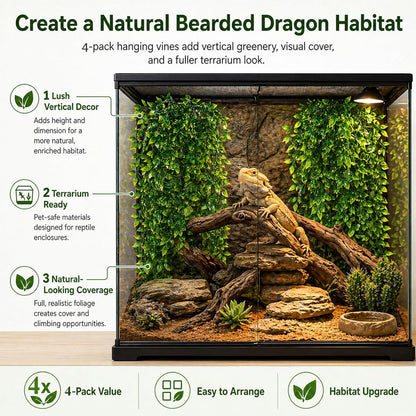 Reptile Plants, 2 Pieces Terrarium Snake Hanging Plants Vines Decor Artificial Leaves Tank Accessories for Bearded Dragon Crested Gecko Snake Chameleon