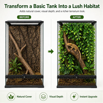 Reptile Plants, 2 Pieces Terrarium Snake Hanging Plants Vines Decor Artificial Leaves Tank Accessories for Bearded Dragon Crested Gecko Snake Chameleon