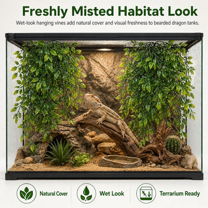 Reptile Plants, 2 Pieces Terrarium Snake Hanging Plants Vines Decor Artificial Leaves Tank Accessories for Bearded Dragon Crested Gecko Snake Chameleon
