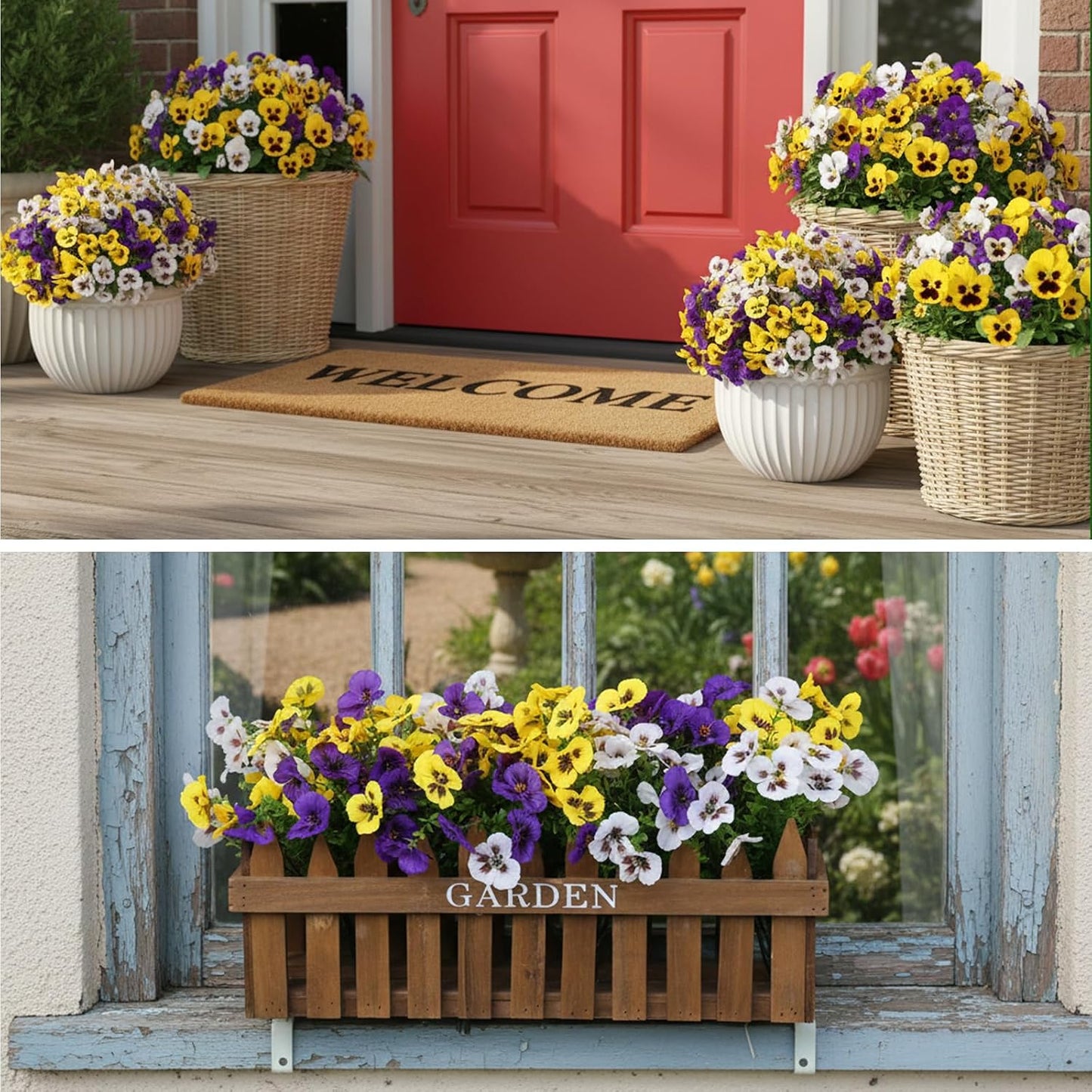 Artificial Plants Greenery Outdoor UV Resistant Faux Grass Shrubs Fake Rosemary for Wedding Decoration Farmhouse Garden Porch Window Patio Planter Indoor (12 Bundles)