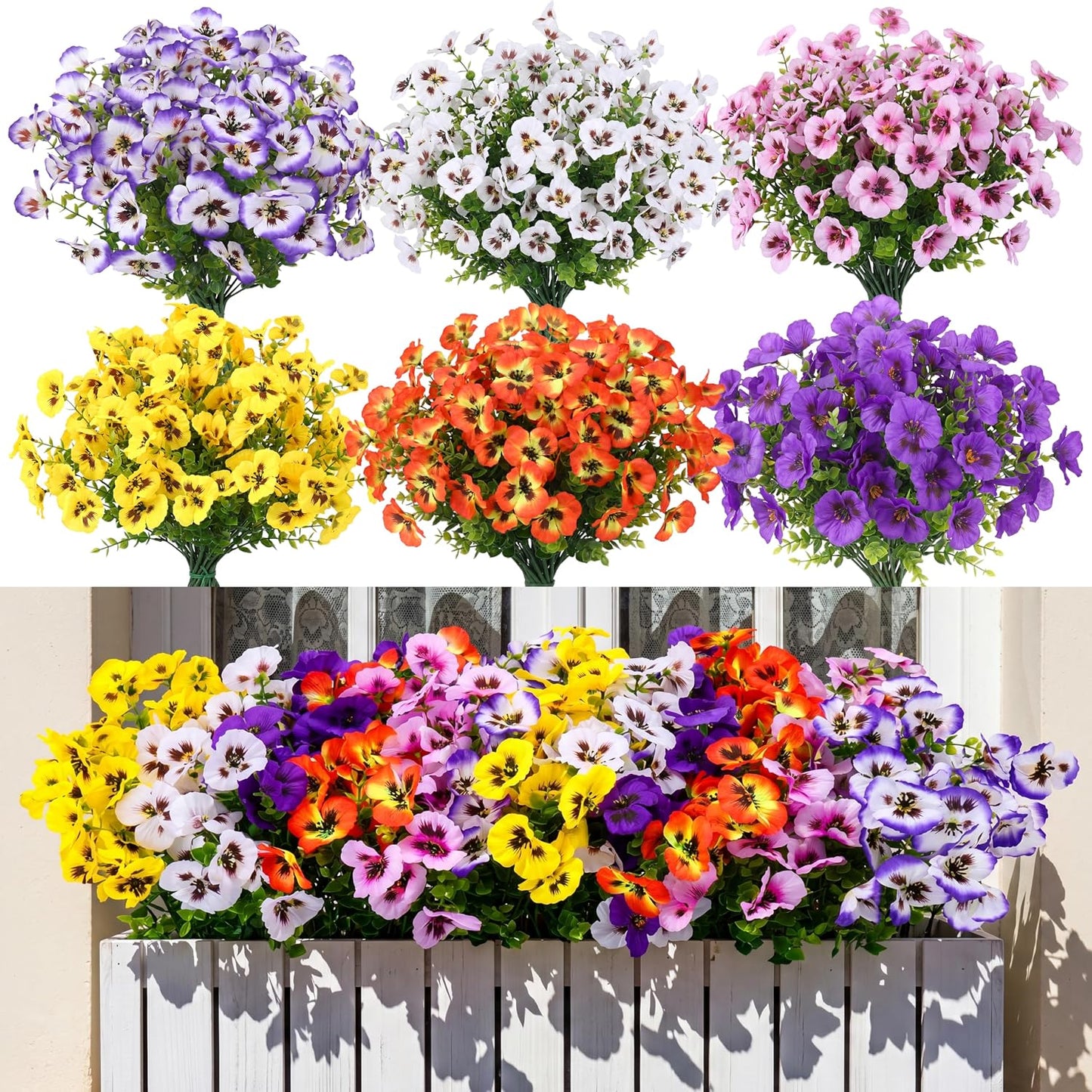 Artificial Plants Greenery Outdoor UV Resistant Faux Grass Shrubs Fake Rosemary for Wedding Decoration Farmhouse Garden Porch Window Patio Planter Indoor (12 Bundles)