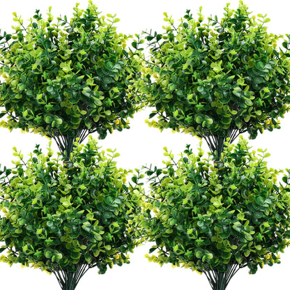 Artificial Plants Greenery Outdoor UV Resistant Faux Grass Shrubs Fake Rosemary for Wedding Decoration Farmhouse Garden Porch Window Patio Planter Indoor (12 Bundles)