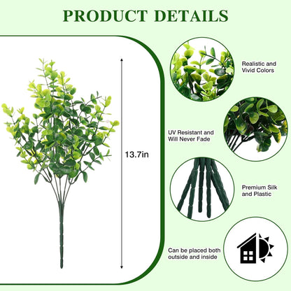 Artificial Plants Greenery Outdoor UV Resistant Faux Grass Shrubs Fake Rosemary for Wedding Decoration Farmhouse Garden Porch Window Patio Planter Indoor (12 Bundles)