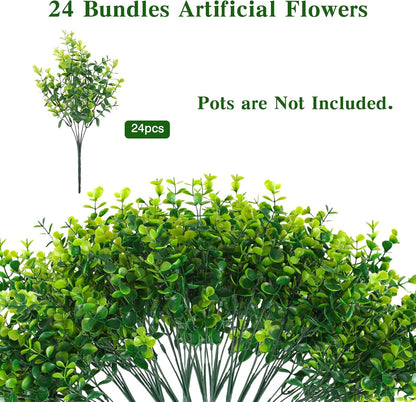 Artificial Plants Greenery Outdoor UV Resistant Faux Grass Shrubs Fake Rosemary for Wedding Decoration Farmhouse Garden Porch Window Patio Planter Indoor (12 Bundles)
