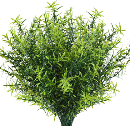 Artificial Plants Greenery Outdoor UV Resistant Faux Grass Shrubs Fake Rosemary for Wedding Decoration Farmhouse Garden Porch Window Patio Planter Indoor (12 Bundles)