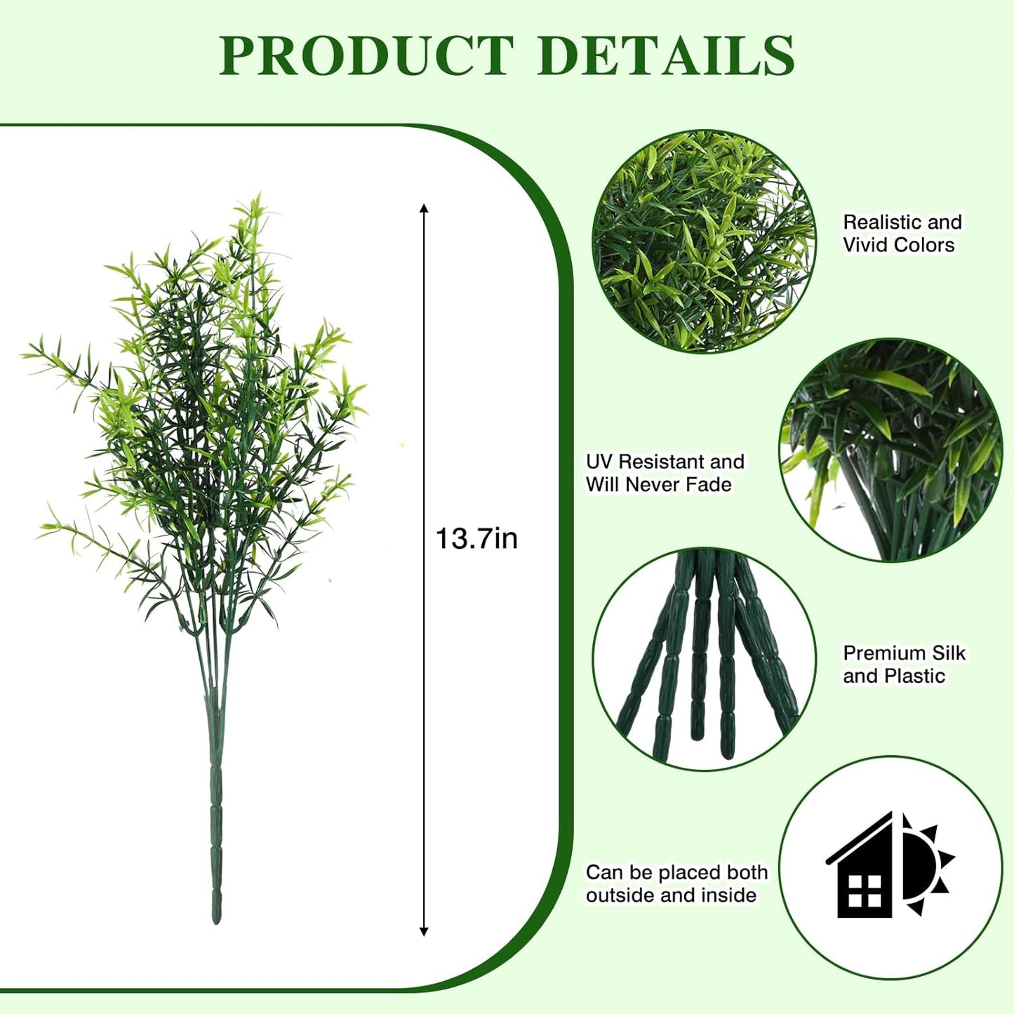 Artificial Plants Greenery Outdoor UV Resistant Faux Grass Shrubs Fake Rosemary for Wedding Decoration Farmhouse Garden Porch Window Patio Planter Indoor (12 Bundles)