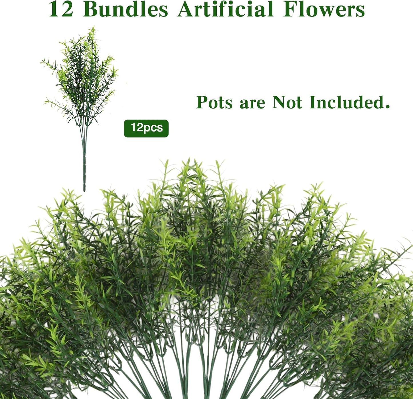 Artificial Plants Greenery Outdoor UV Resistant Faux Grass Shrubs Fake Rosemary for Wedding Decoration Farmhouse Garden Porch Window Patio Planter Indoor (12 Bundles)