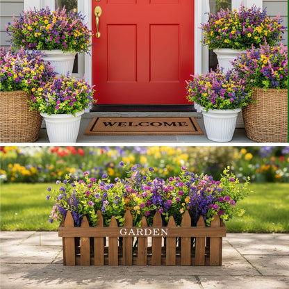 Artificial Plants Greenery Outdoor UV Resistant Faux Grass Shrubs Fake Rosemary for Wedding Decoration Farmhouse Garden Porch Window Patio Planter Indoor (12 Bundles)